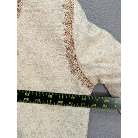 Ainit Ethnicwear Kurta Mens Elegant Cream Embroidered Indian Pakistani Size S/M? - Picture 9 of 12